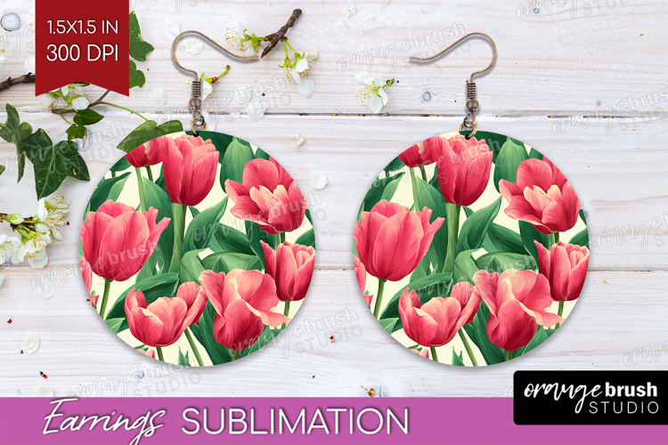 Floral Round Earrings - Sping Flowers PNG Sublimation