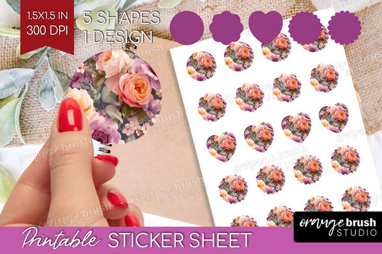 Floral Round Sticker - Sping Flowers Printable Sticker Sheet example image 1