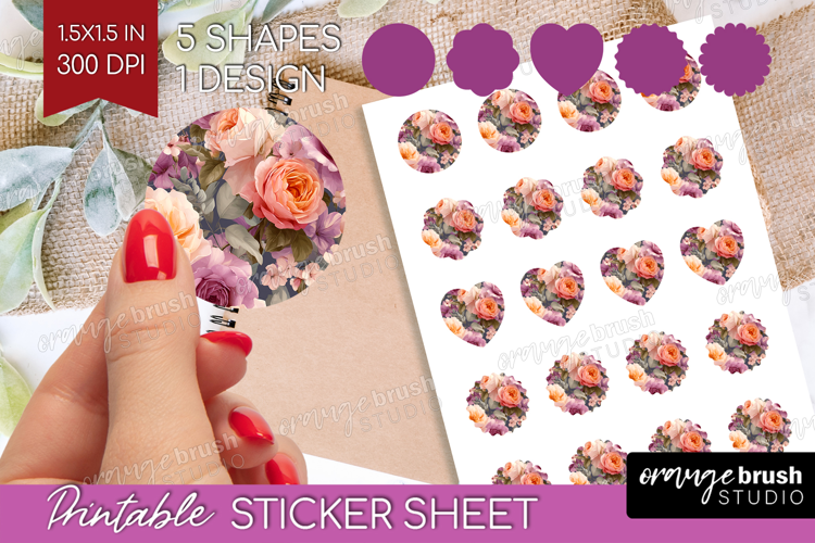 Floral Round Sticker - Sping Flowers Printable Sticker Sheet