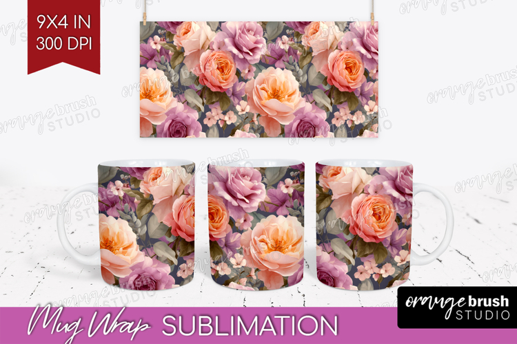 Floral Mug Wrap - Sping Flowers Mug PNG Sublimation