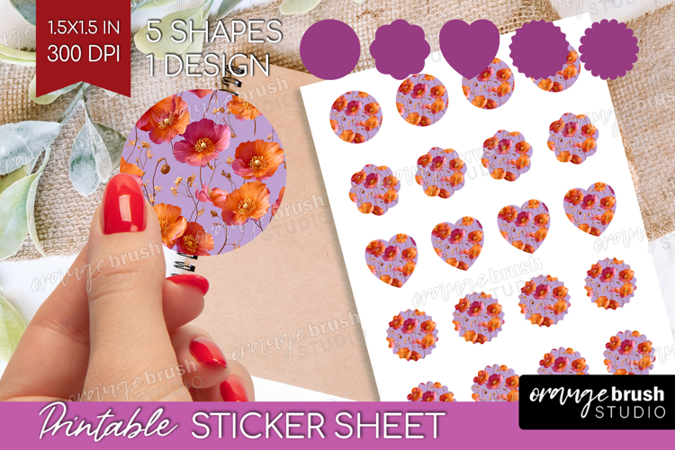 Floral Round Sticker - Sping Flowers Printable Sticker Sheet
