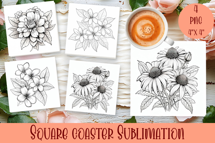 Flower coaster Sublimation, Flowers Coloring Pages