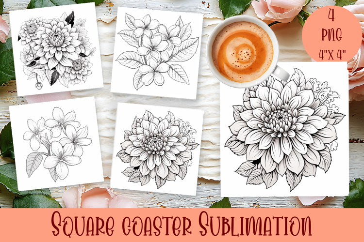 Flower coaster Sublimation, Flowers Coloring Pages