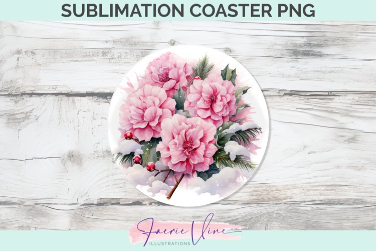 Flowers Sublimation Round Coaster example image 1
