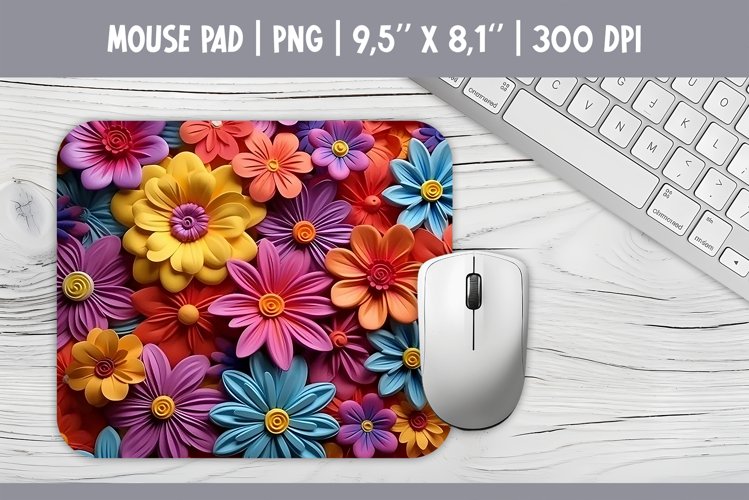 3d Bright Flowers Mouse Pad Sublimation Design PNG
