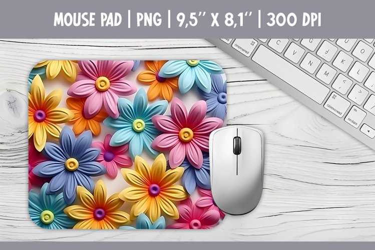 3d Bright Flowers Mouse Pad Sublimation Design PNG