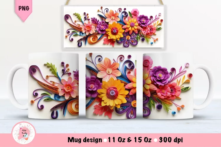 Flowers 3D Mug Wrap For 11 oz and 15 oz