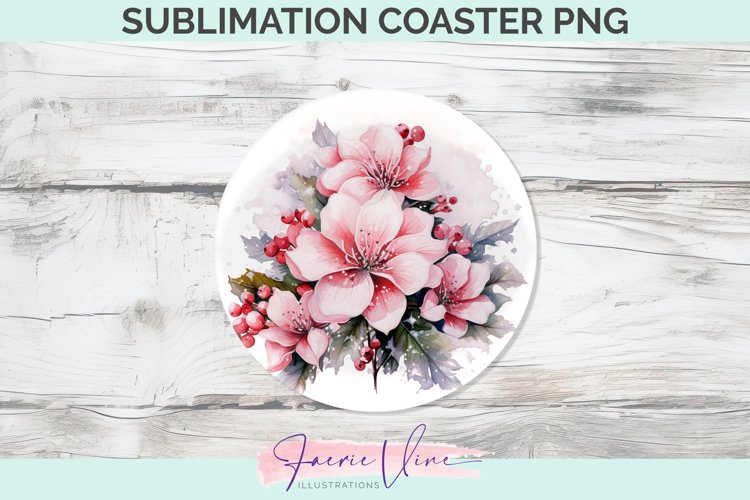 Flowers Sublimation Round Coaster example image 1