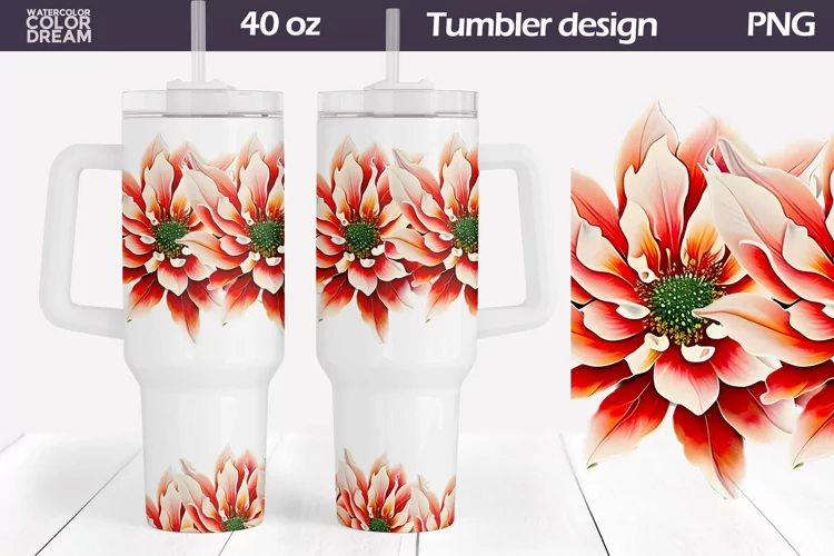 Flowers Tumbler 40 Oz Wrap | Poinsettia Tumbler Wrap