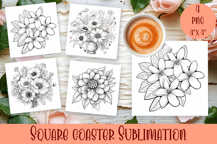Flower coaster Sublimation, Flowers Coloring Pages