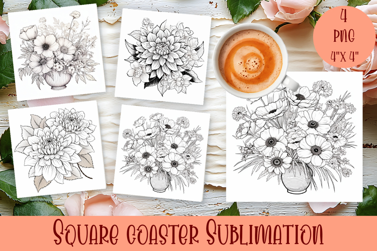 Flower coaster Sublimation, Flowers Coloring Pages