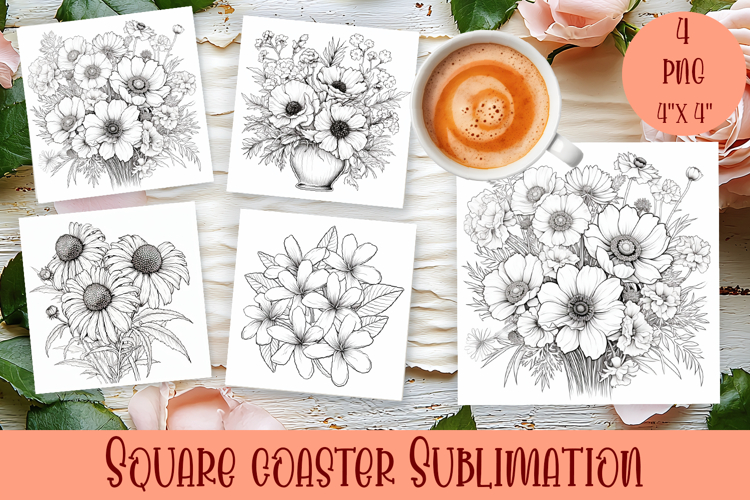 Flower coaster Sublimation, Flowers Coloring Pages