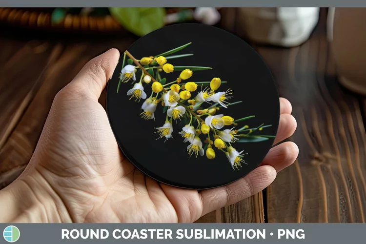 Flowers Acacia Round Coaster Sublimation Coaster Designs