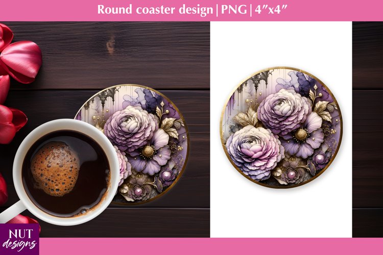 Spring coaster Ranunculus flower coaster Floral coaster PNG