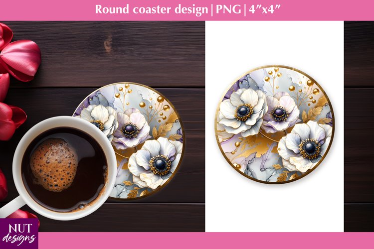 Spring coaster Anemones flower coaster Floral coaster PNG