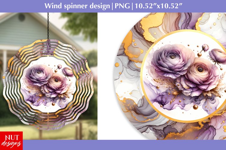 Watercolor flowers wind spinner, Ranunculus wind spinner PNG
