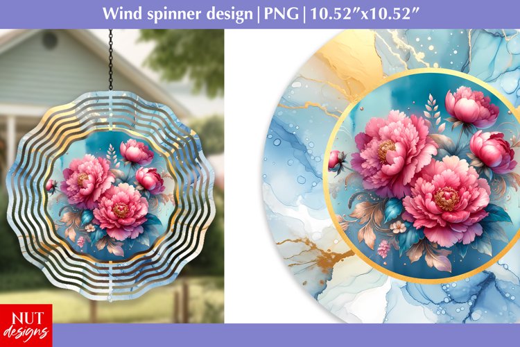 Watercolor flowers wind spinner, Spring peonies wind spinner