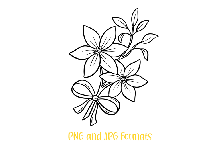 Flowers and Bow Floral Illustration Clipart PNG