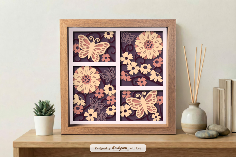Flowers and Butterfly Shadow Box SVG - 3D Home Decor Cut Fil