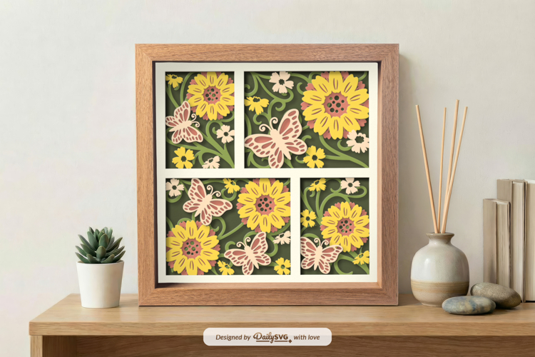 Flowers and Butterfly Shadow Box SVG - 3D Home Decor Cut Fil
