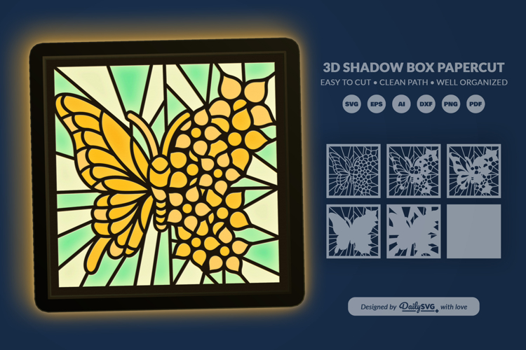 Flowers and Butterfly Spring Stained Glass Shadow Box