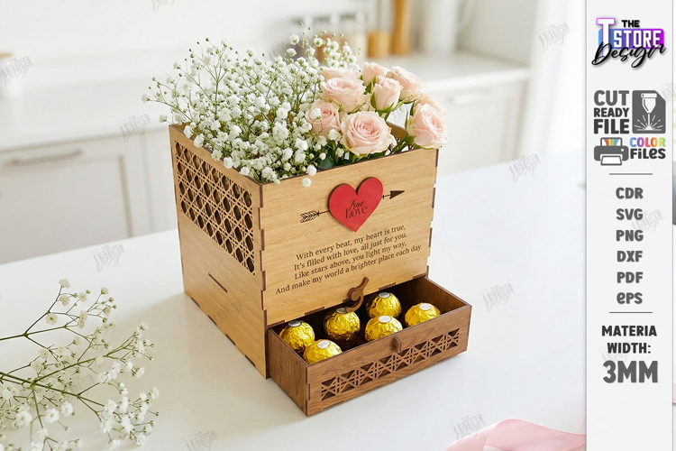 Flowers and Chocolate Box Laser Cut | Mothers Day Gift Idea