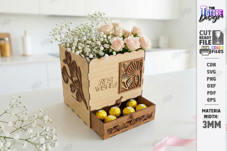 Flowers and Chocolate Box Laser Cut | Mothers Day Gift Idea