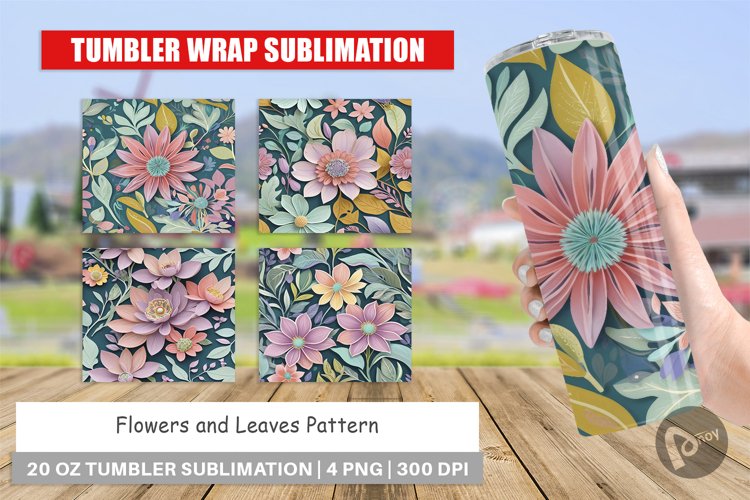 Tumbler Wrap Flowers and Leaves Pattern