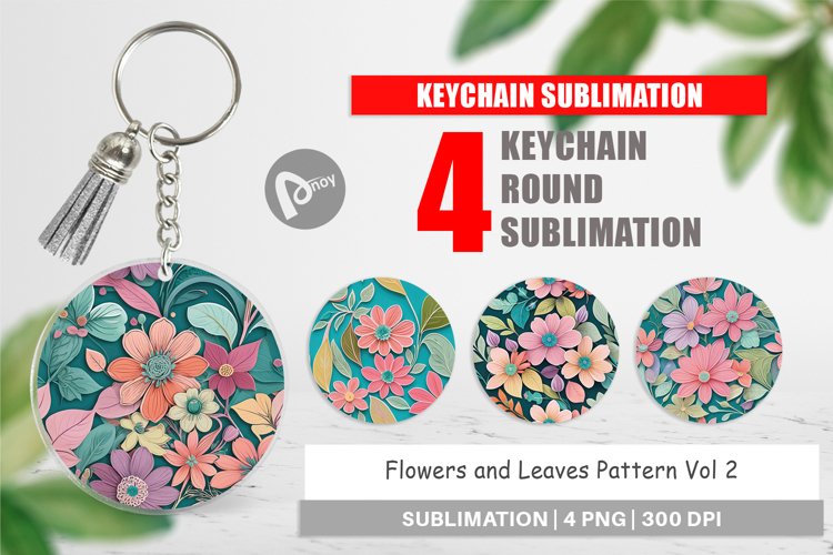 Keychain Flowers and Leaves Pattern