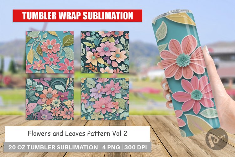 Tumbler Wrap Flowers and Leaves Pattern