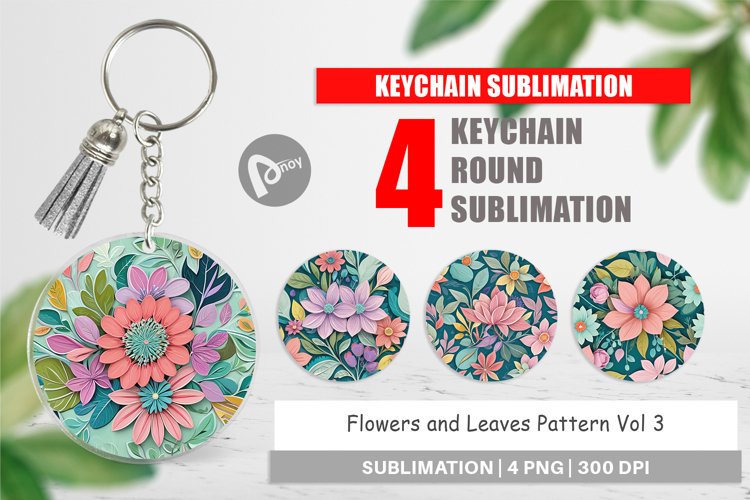 Keychain Flowers and Leaves Pattern