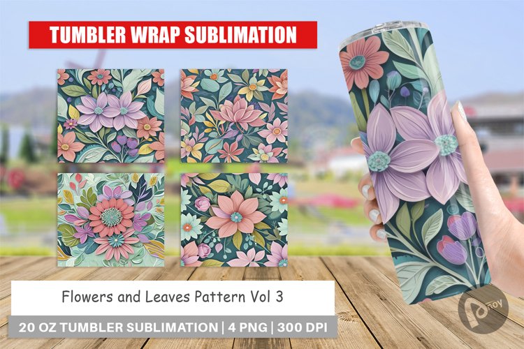 Tumbler Wrap Flowers and Leaves Pattern