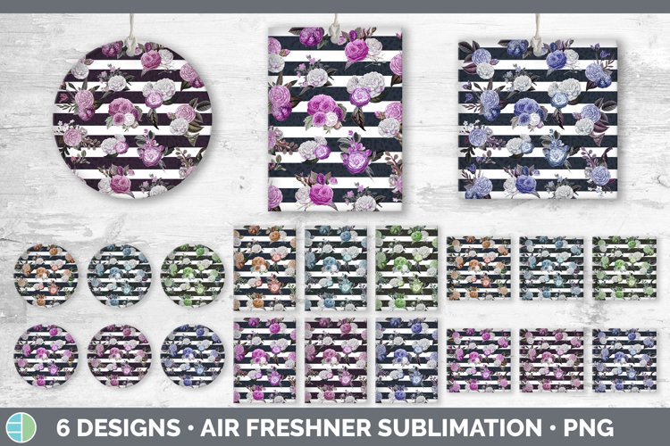 Bundle of six flowers and stripes car air freshener sublimation designs