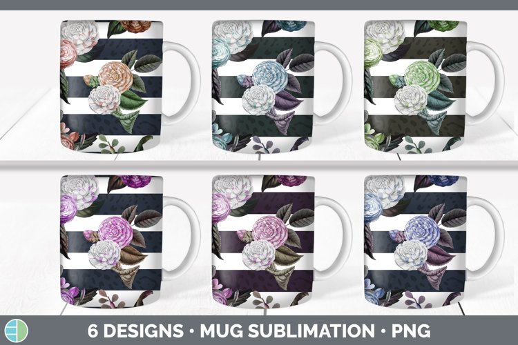 Bundle of six flowers and stripes mug sublimation designs