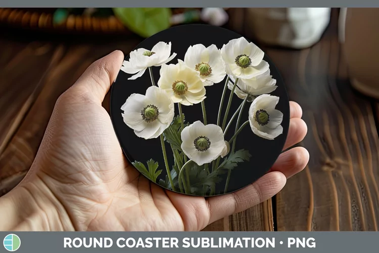 Flowers Anemone Round Coaster Sublimation Coaster Designs