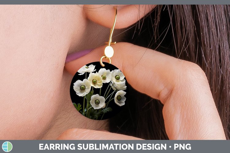 Flowers Anemone Round Earrings Sublimation Earrings Designs