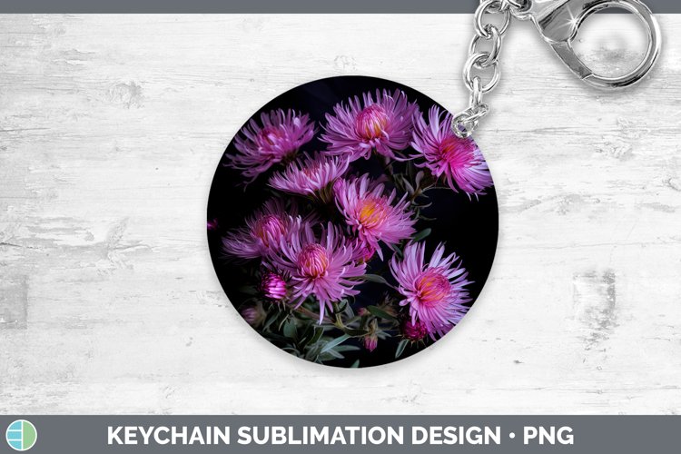 Flowers Aster Keychain Sublimation Keyring Designs