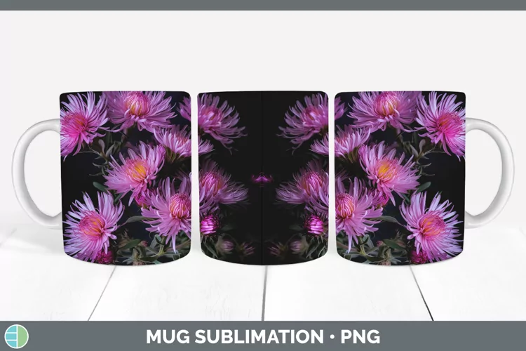 Flowers Aster Mug Wrap Sublimation Coffee Cup Designs