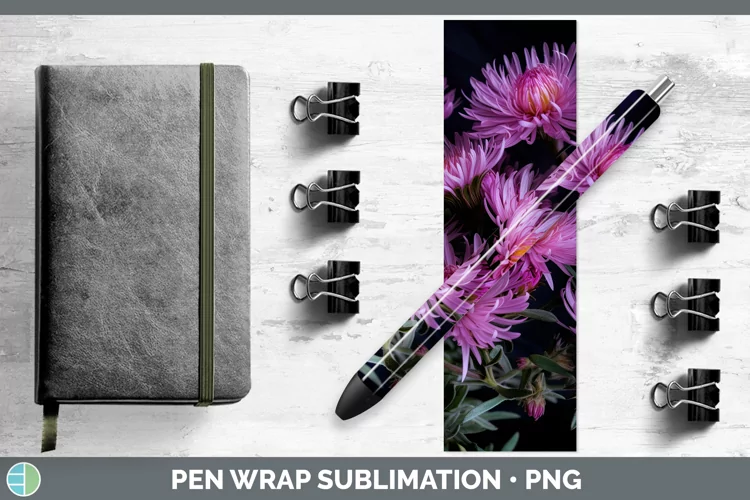 Flowers Aster Pen Wrap Sublimation Epoxy Pen Designs