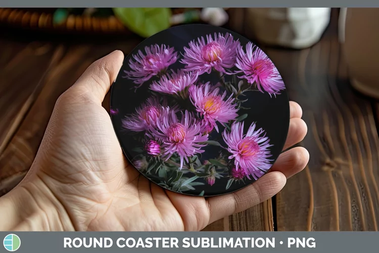 Flowers Aster Round Coaster Sublimation Coaster Designs