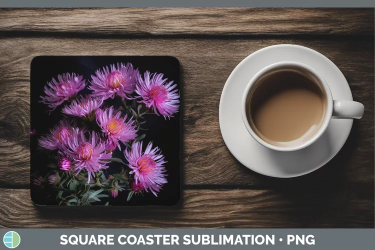Flowers Aster Square Coaster Sublimation Coaster Designs