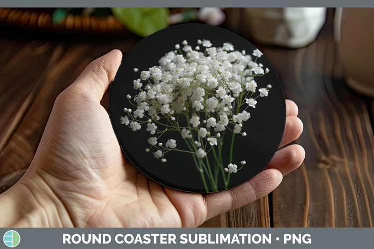 Flowers Babys Breath Gypsophila Round Coaster Sublimation Co