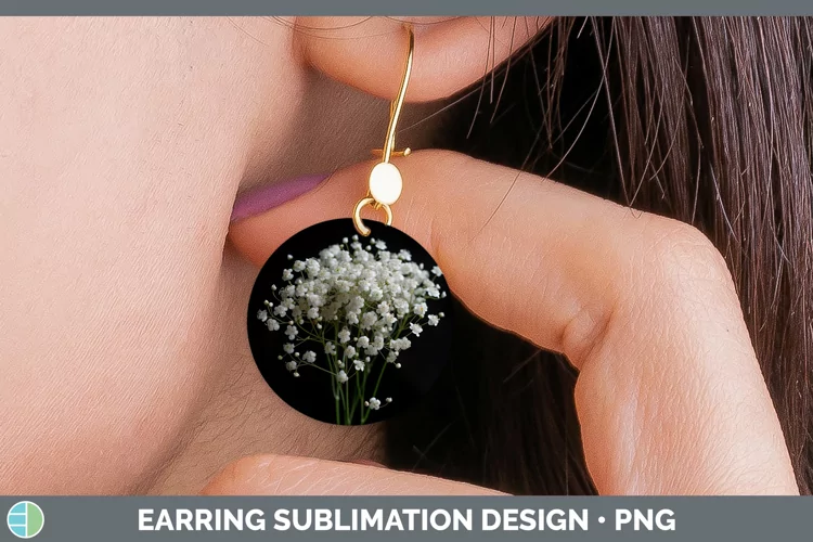 Flowers Babys Breath Gypsophila Round Earrings Sublimation E
