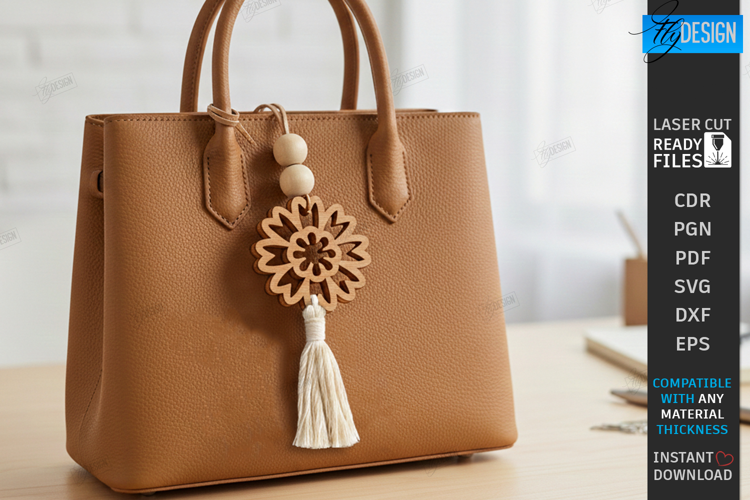 Flower Bag Tag Laser Cut | Macrame Keychain SVG | Boho Charm