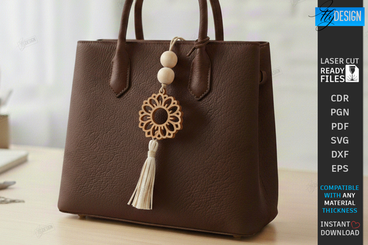 Flower Bag Tag Laser Cut | Macrame Keychain SVG | Boho Charm