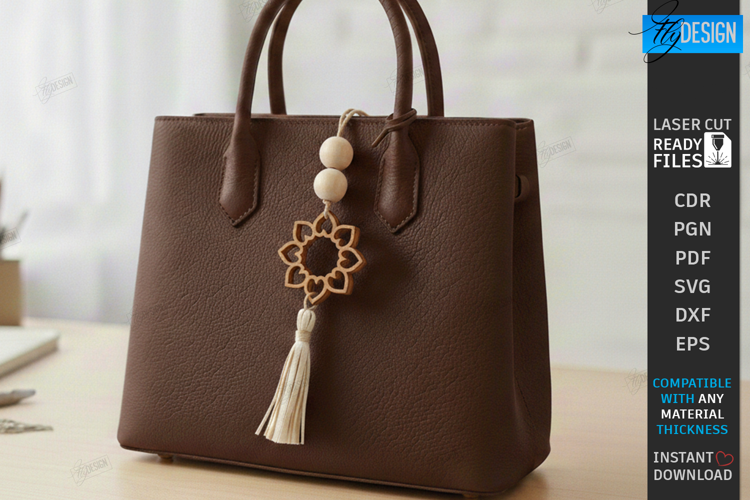 Flower Bag Tag Laser Cut | Macrame Keychain SVG | Boho Charm