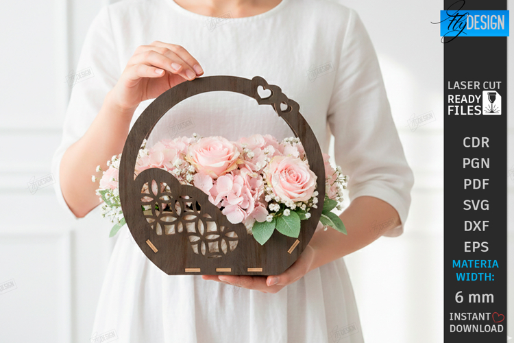Flowers Basket Laser Cut | Bouquet Holder | Gift Basket SVG