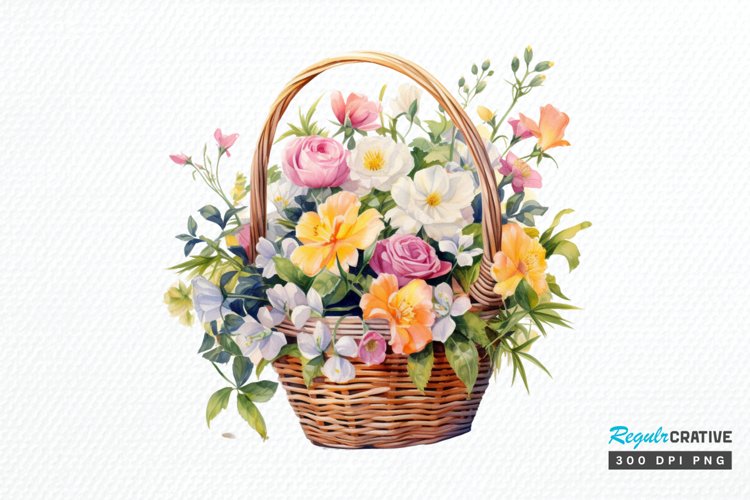Flowers Basket Watercolor PNG Clipart