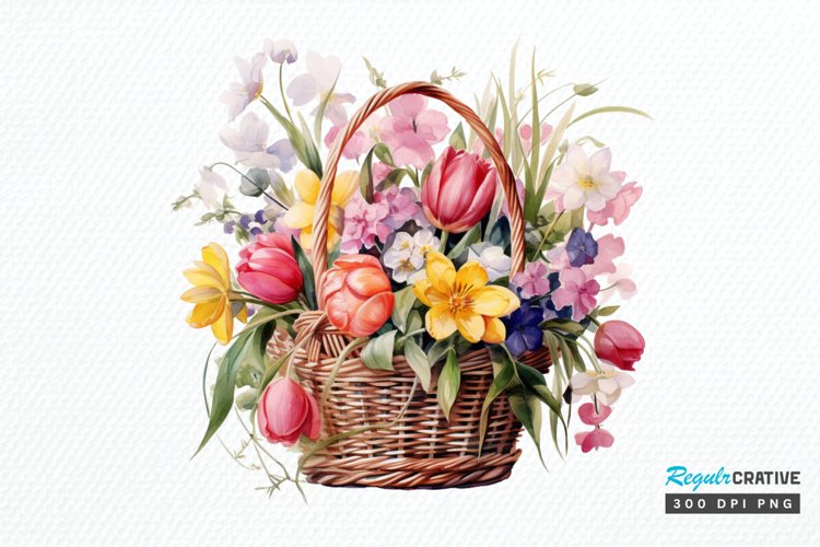 Flowers Basket Watercolor PNG Clipart