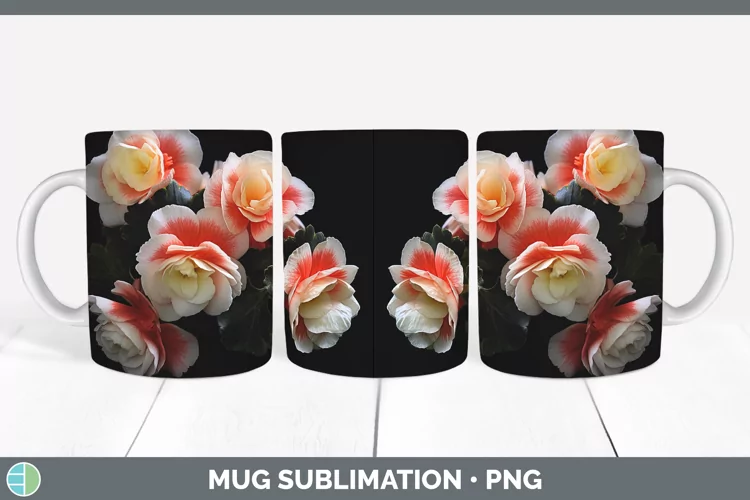 Flowers Begonia Mug Wrap Sublimation Coffee Cup Designs